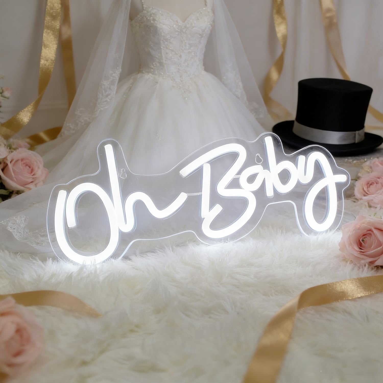Oh Baby Neon Sign LED Light Up Letters for Wall Decor, Warm White Neon Lights for Wedding Proposal Party Decorations, Bedroom Art Decor Marriage Proposal Sign