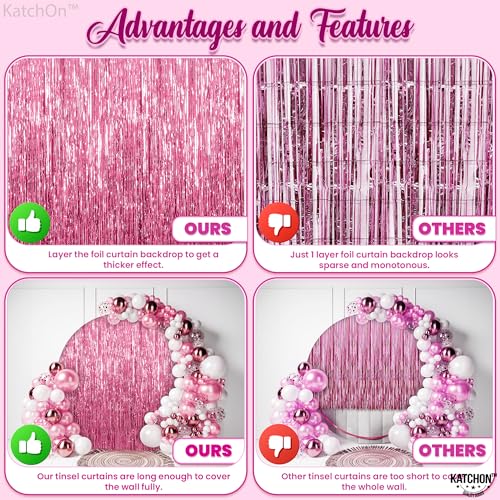 Image of KatchOn, Pink Fringe Backdrop - Large, Pack of 2 | Pink Streamers for Birthday Decorations | Valentines Decor, Galentines Day Decorations, Baby Shower, Gender Reveal, Bachelorette Party Decoration