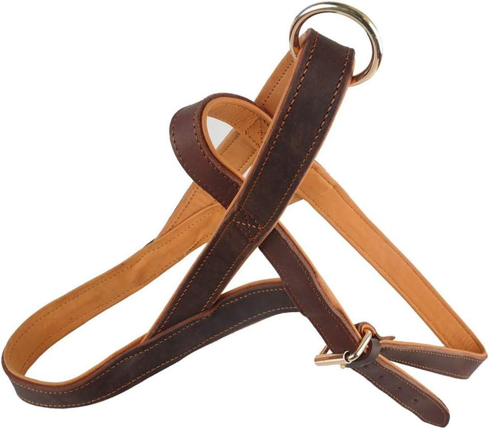 Genuine Leather No Pull Dog Harness Quich Control Dog Harness for Training Sports Walking Travel for Medium and Large Dogs Brown M