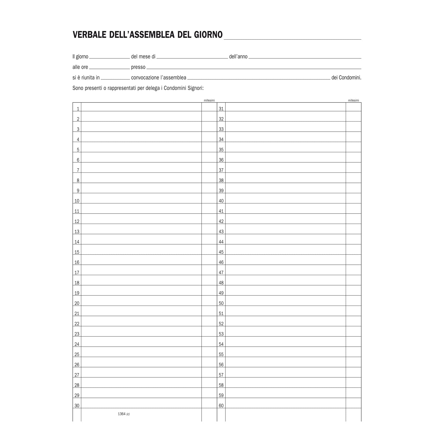 Registro dei verbali delle Assemblee di Condominio con preambolo prestampato 80 pagine 31x24,5cm. Gruppo Buffetti (2)