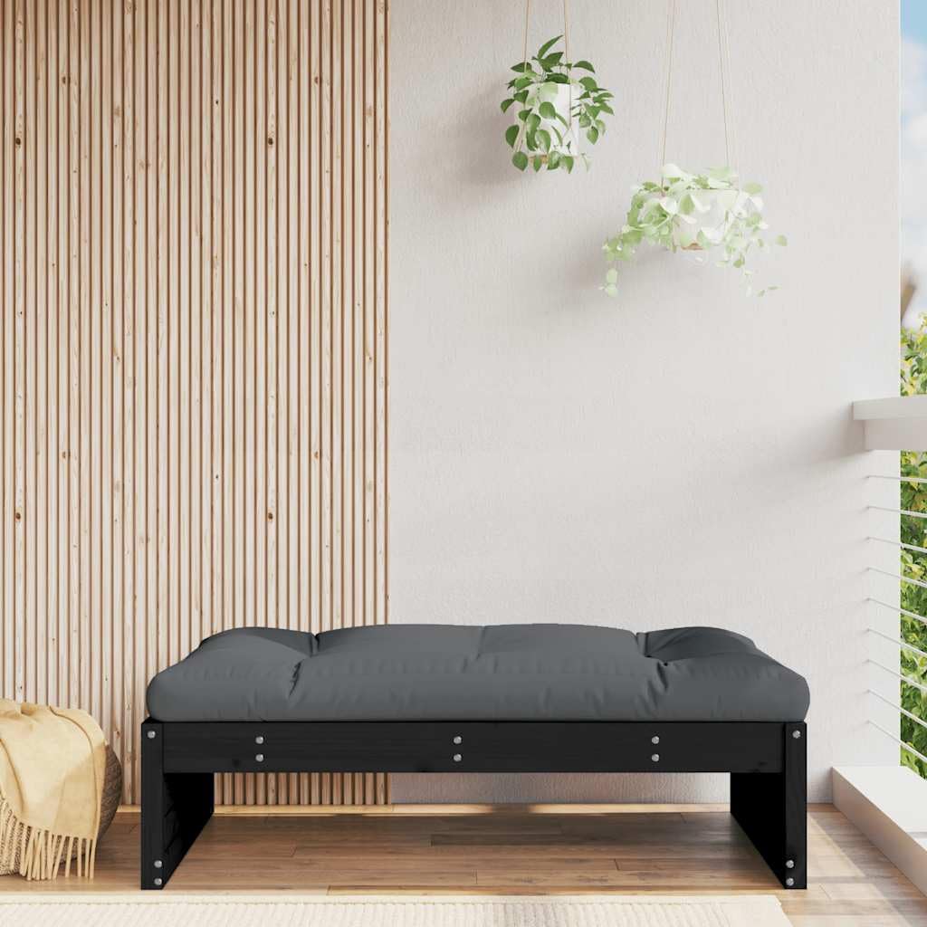 Taboret ogrodowy czarny, 120 x 84 x 30 cm, lite drewno sosnowe, do użytku na zewnątrz, z poduszkami w kolorze antracytowym, na taras, balkon, zestaw mebli modułowych