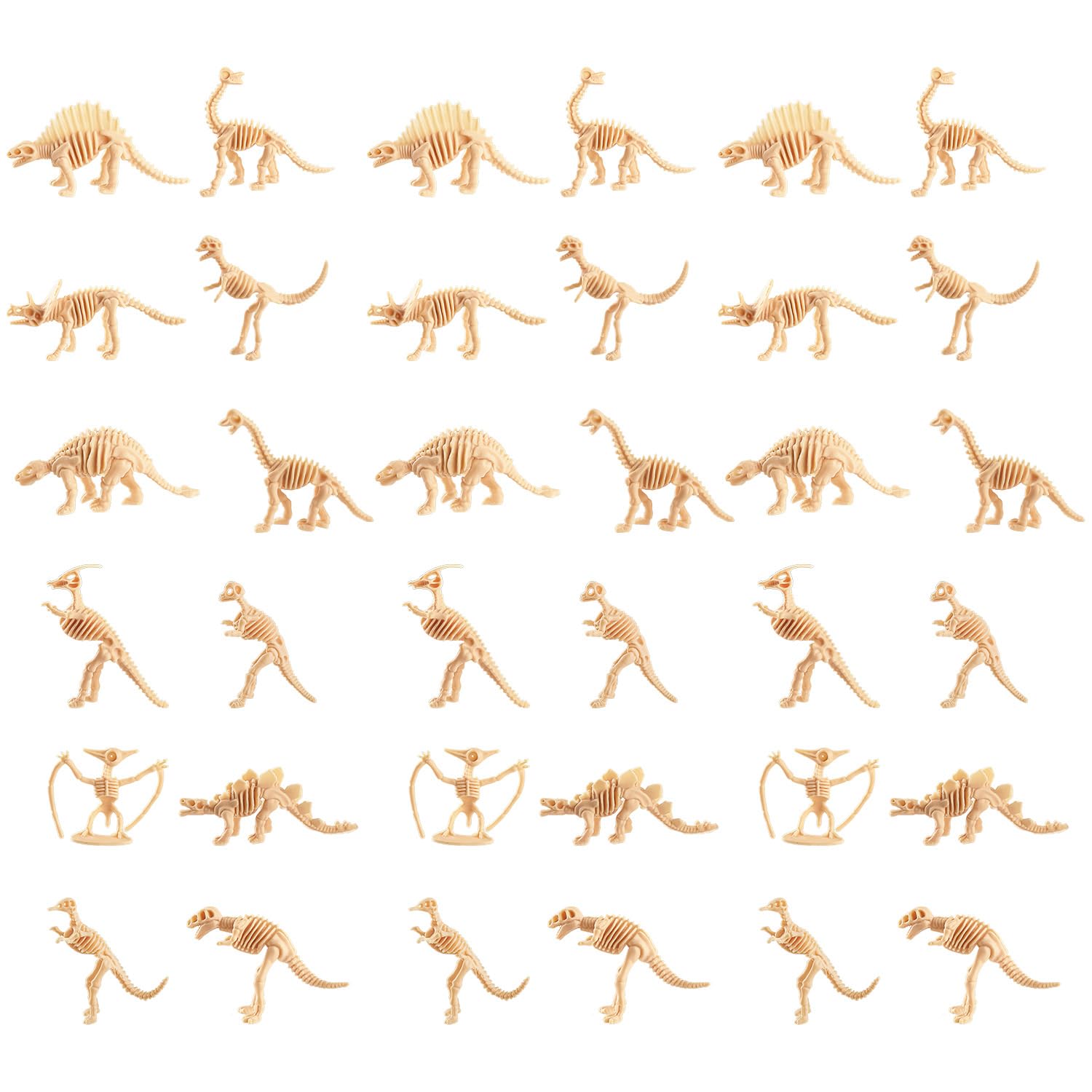 wellrun 36 Pcs Dinosaur Bones Plastic Skeletons,12 Styles Mini Dinosaur Figures Fossil Toy for Party Favor,Science Play,Dino Sand Dig,Cake Topper,Educational Collection