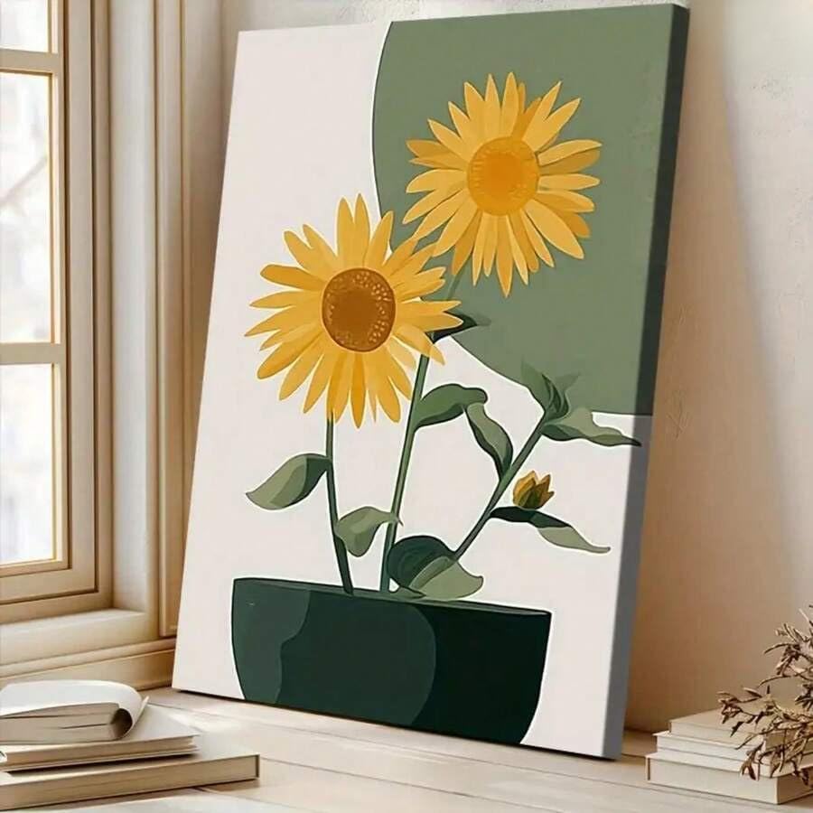Peinture à l'huile de tournesol toile 70x110 cm cadre intérieur