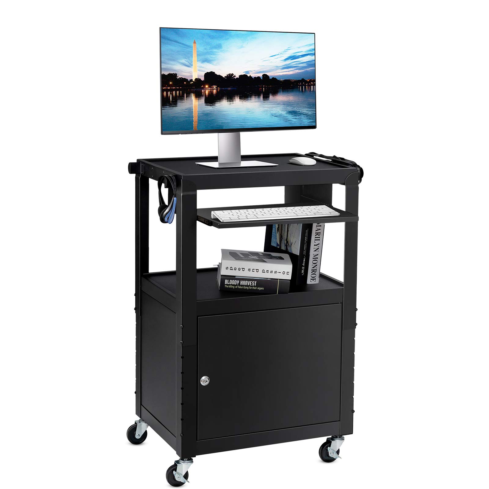 Tangkula Mobile Metal AV Cart Computer Cart with Locking