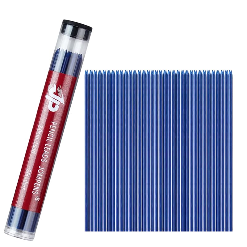 Lot de 36 mines de rechange pour porte-mines 90 mm 2,0 mm Couleurs assorties Noir/Bleu/Rouge - Idéales pour écrire, dessiner, esquisser et école (Bleu)