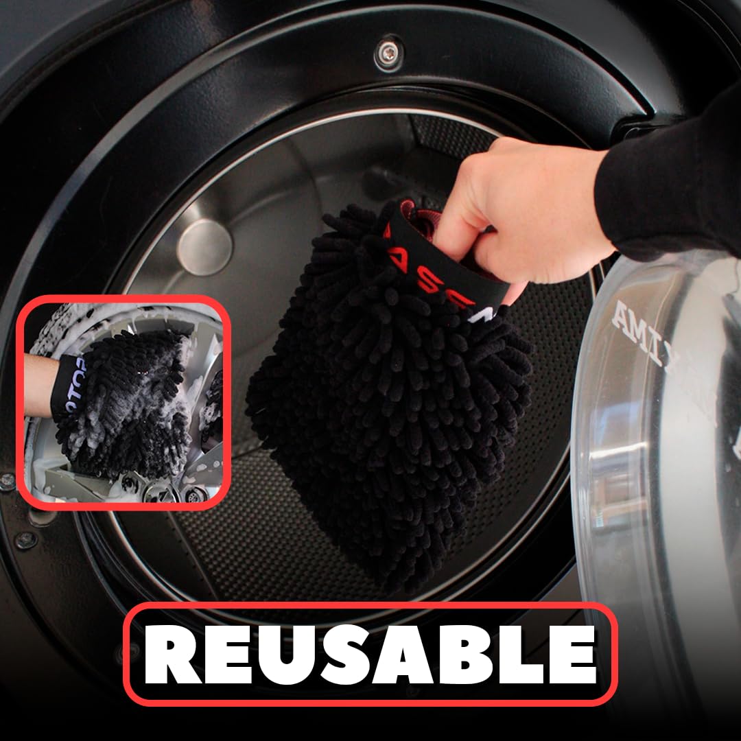 Bass Motor | Guanto per lavaggio auto in microfibra, pulizia delicata e sicura senza graffi, guanto in microfibra per pulizia auto e moto, riutilizzabile - Wash Mitt, 25.00 x 10.00 cms