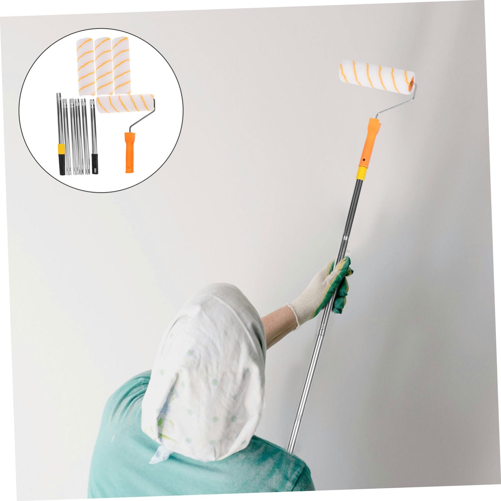 jojofuny Rullo per Pittura con Asta Telescopica 1,8m in Acciaio Inox e Plastica, per Imbiancare Pareti,