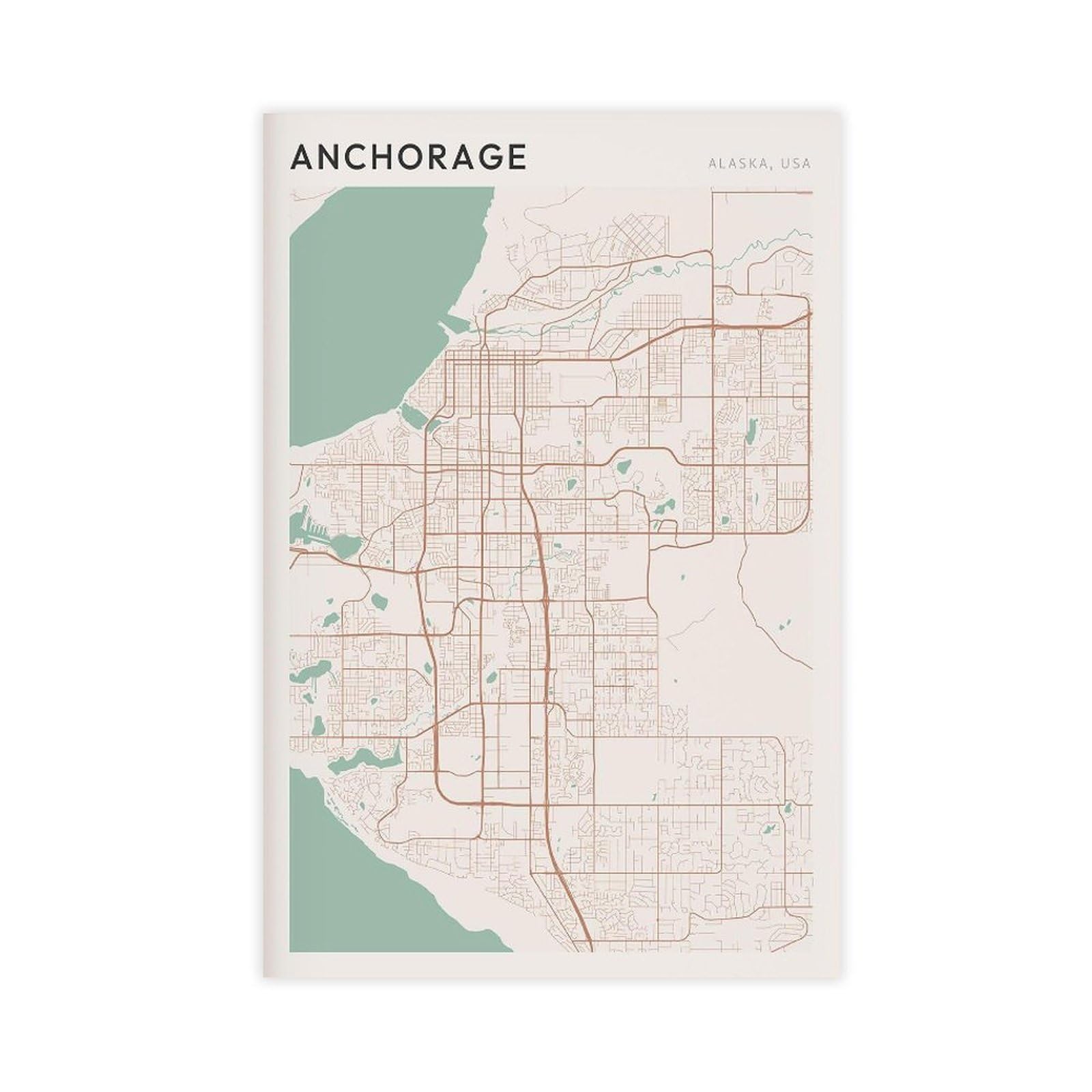 HEYANM Anchorage Map Poster Anchorage Print Poster Wall Art Alaska Travel Gift Farmhouse Wall Decor Canvas Poster Bedroom Office Room Decor Gift Unframe 16x24inch