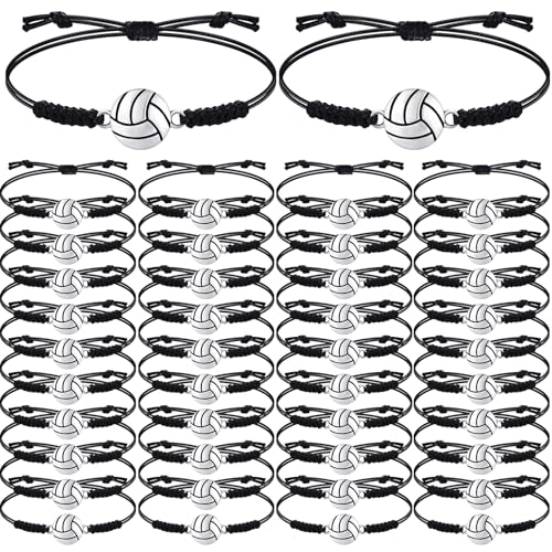 MTLEE 40 Adjustable Volleyball Braided Bracelets - Cord Rope Bracelet Gifts for Women & Men, Sport Team Players
