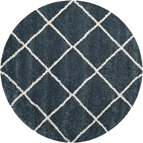 Image of Handwoven Microfibre 3D Rug for Living Room (Slate Blue & Ivory, 4 X 4 Feet (Round), Microfibre)