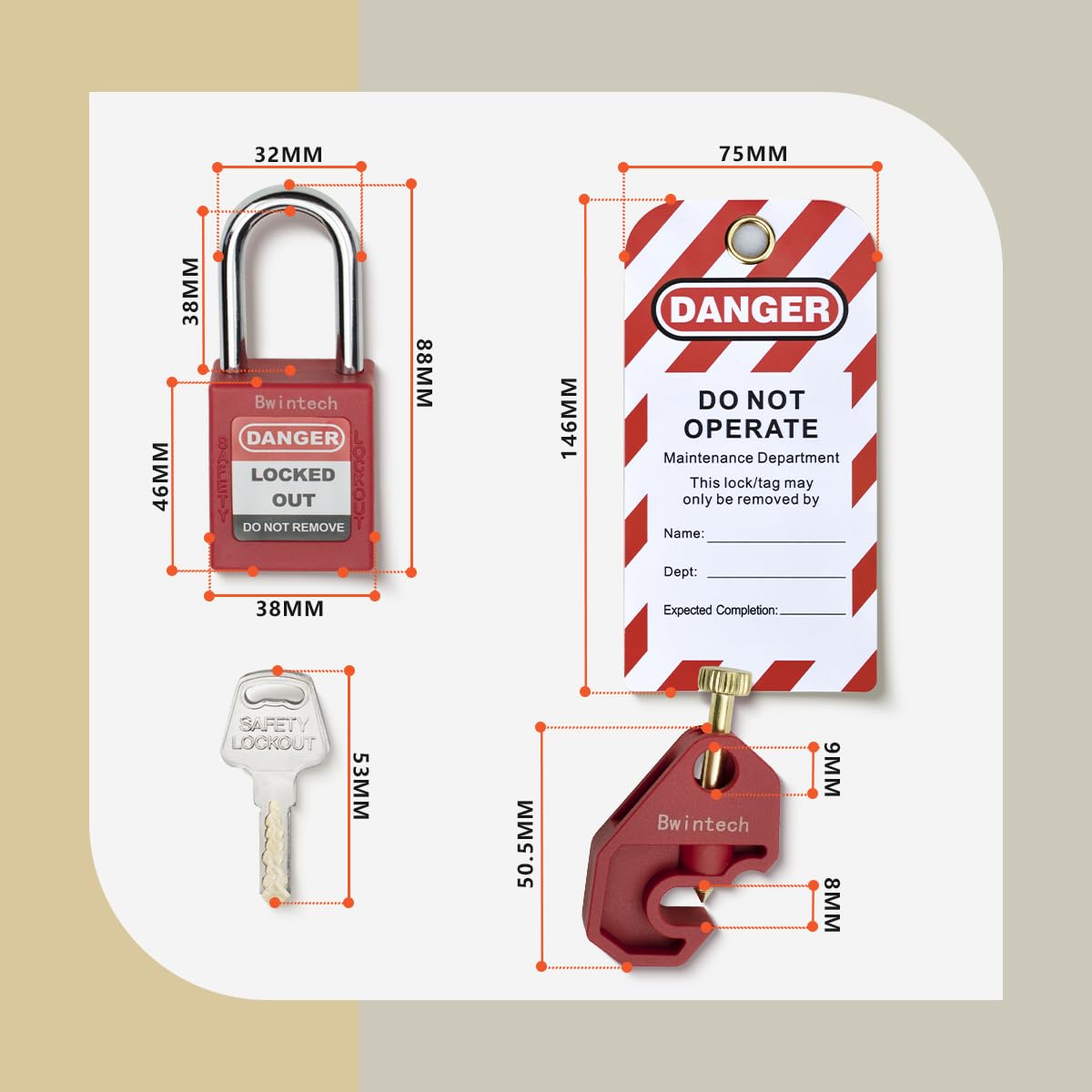 Bwintech 5 piezas 38MM varios candados de seguridad rojo con llave con disyuntor candado de seguridad candado de seguridad Loto Tag