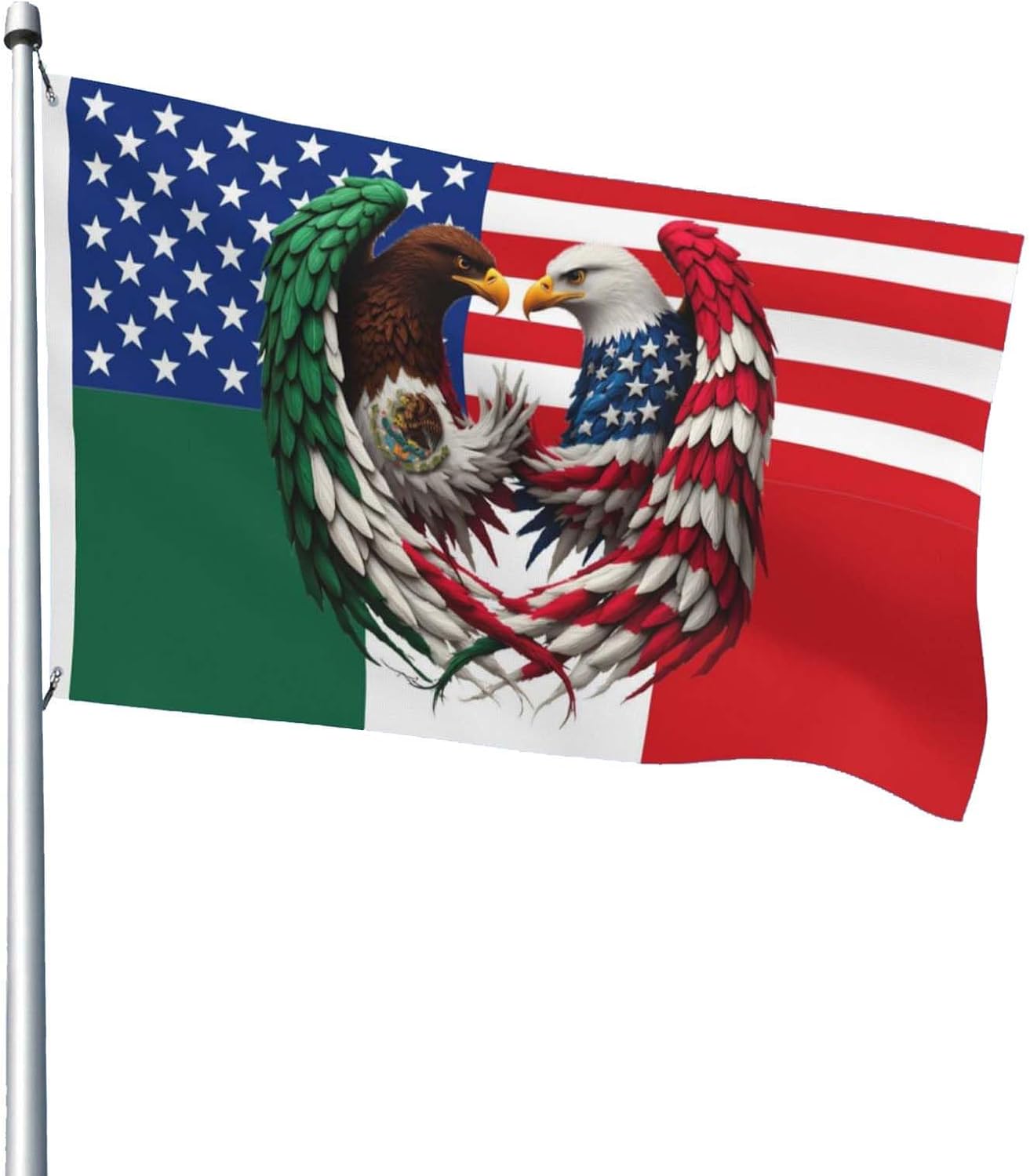 Mexican American Flag 3x5Ft Double Sided Bandera de Mexico Decor