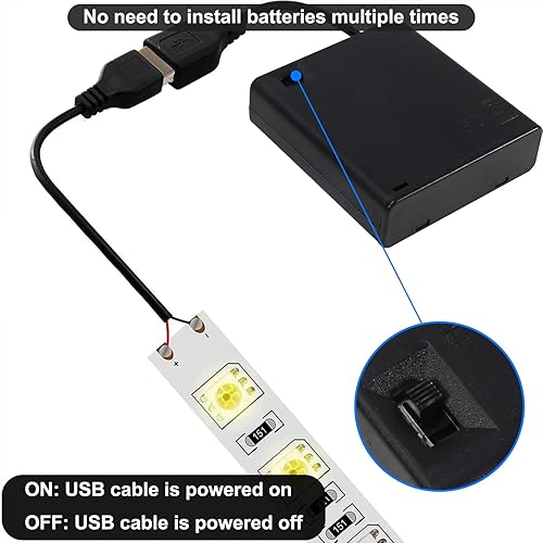 Miniatura 9 de 4 soportes de batería AA, 2 cajas de batería de 1.5 V con cable USB, interruptor de encendidoapagado para relojes de pared, radio, juguetes para