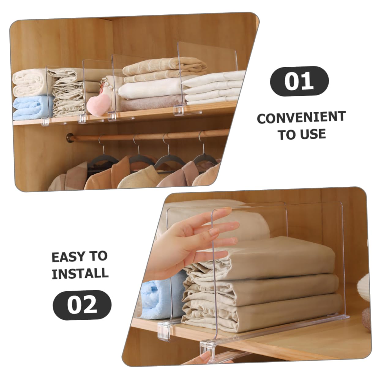 Zerodeko 6pièces Séparateurs De Rayonnage Transparent pour Rangement De Placard Cuisine Diviseurs Pratiques Et Réglables pour Optimiser Organisation des Étagères