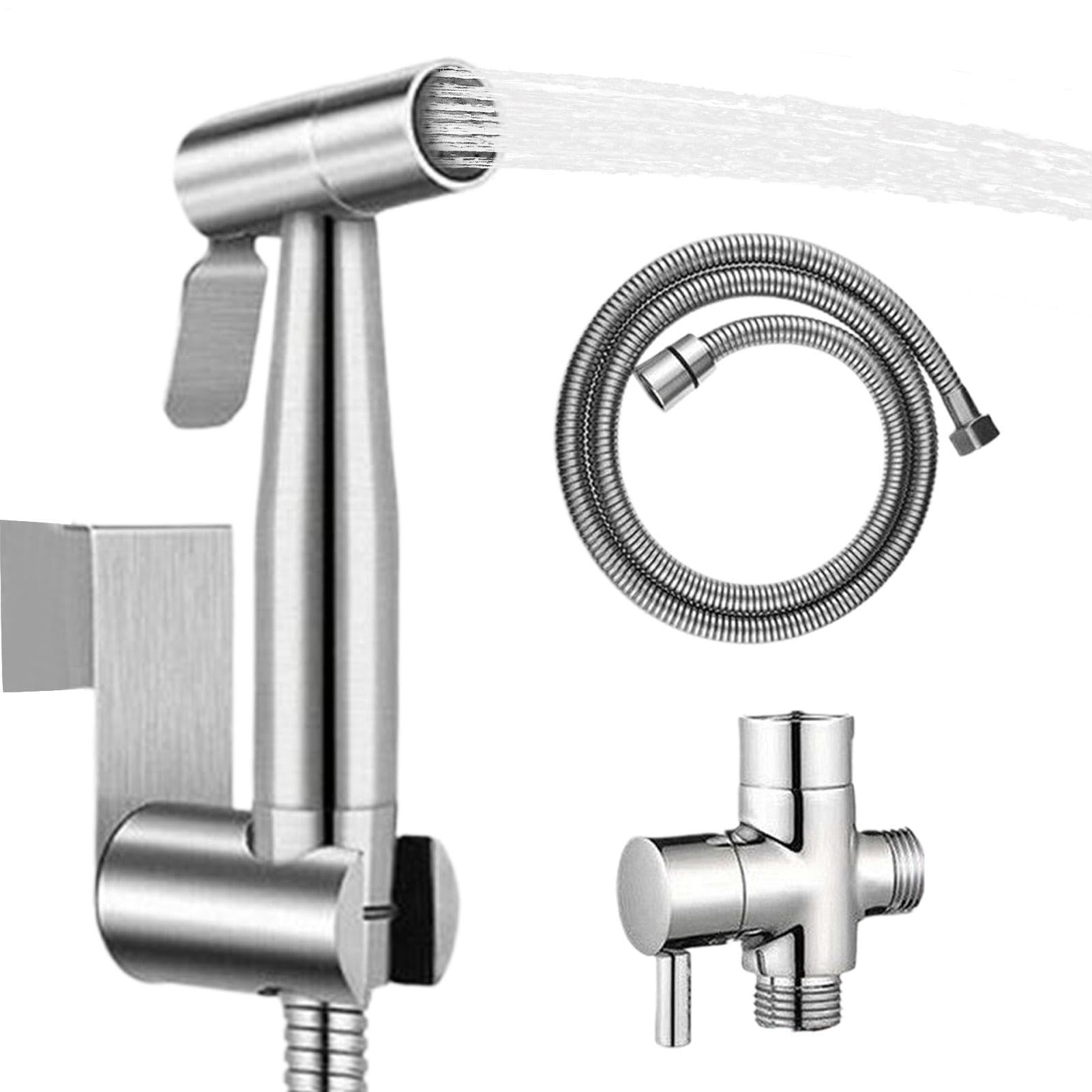 Doccia Bidet per WC Doccia Igienica Portatile Spray | Set Spruzzatore per Pannolini Lavabili in Acciaio Lavaggio Bambini Animali Domestici Pannolini Bagno Set