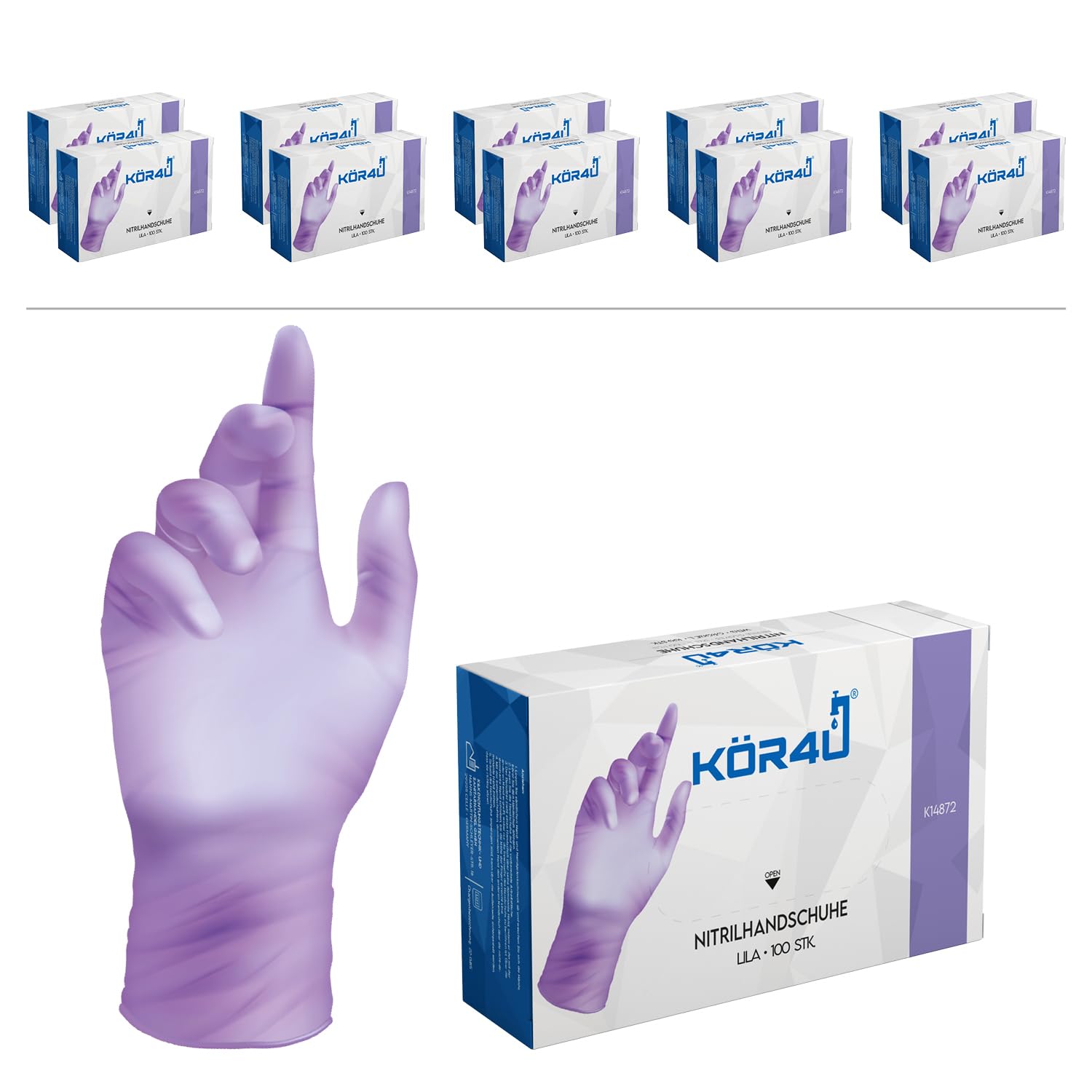 kör4u Lot de 1000 gants jetables en nitrile sans poudre et sans latex (violet, taille L)