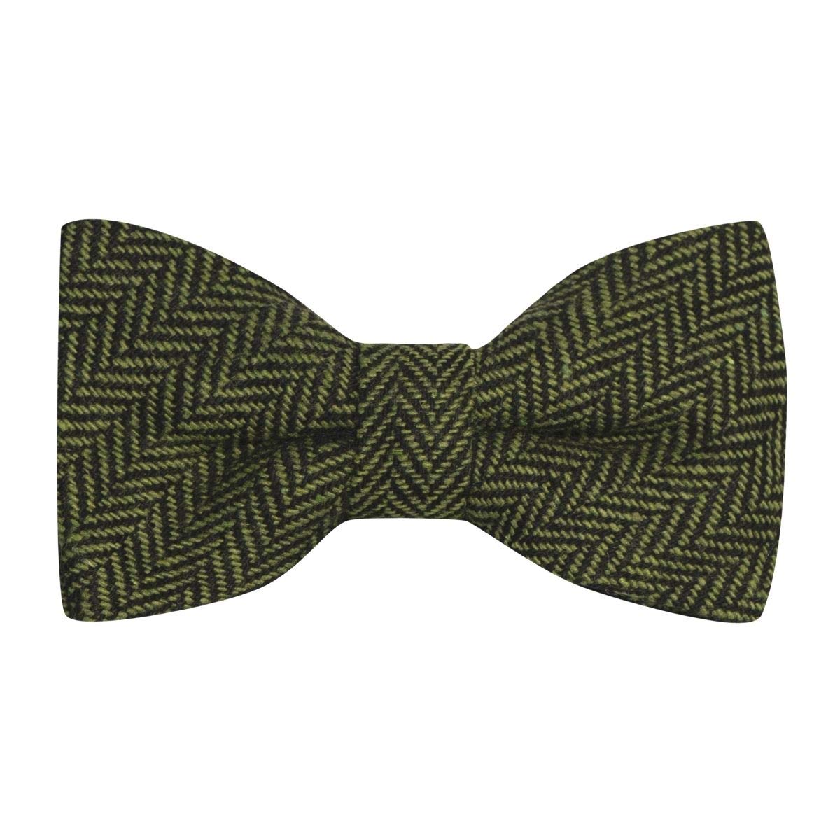 King & Priory Pickle Green & Black Herringbone Bow Tie