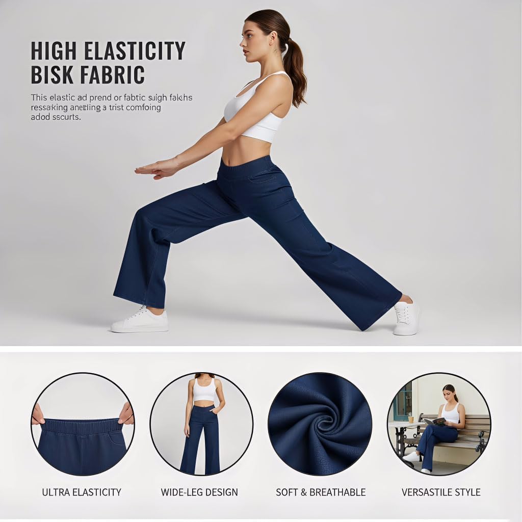 Trovehand Women’s Sweatpants that Look Like Jeans – High Waisted Stretchy Jean Sweatpants with Pockets, Wide Leg Denim