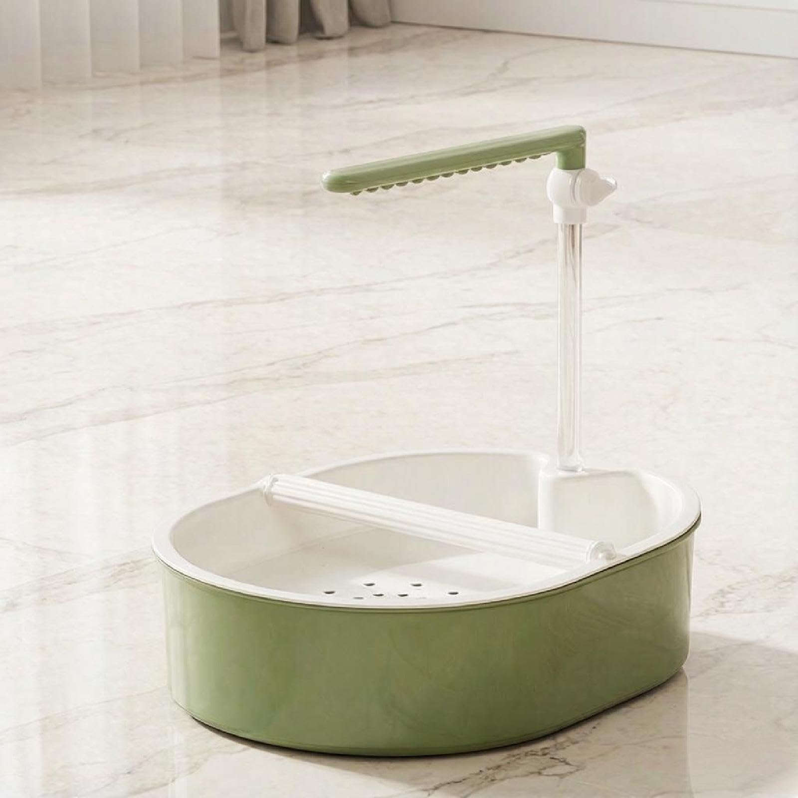 Papageienbadewanne Automatische Badebox für Papageien Zirkulierendes Badewasser mit Sitzstange Vogelzubehör Seichtes Badebecken Aus Stabilem PP für SI, Grüner Sprühkopf