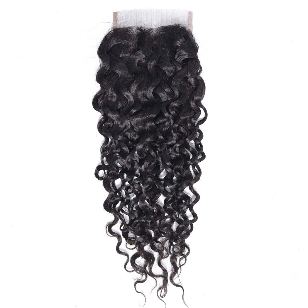 Deep Curly Wave Lace Closure Human Hair 4x4 HD Lace Closure 20inch Unprocessed Brazilian Free Part Closure Virgin Human Hair Extensions for Women Pre Plucked Natural Black - Image 2