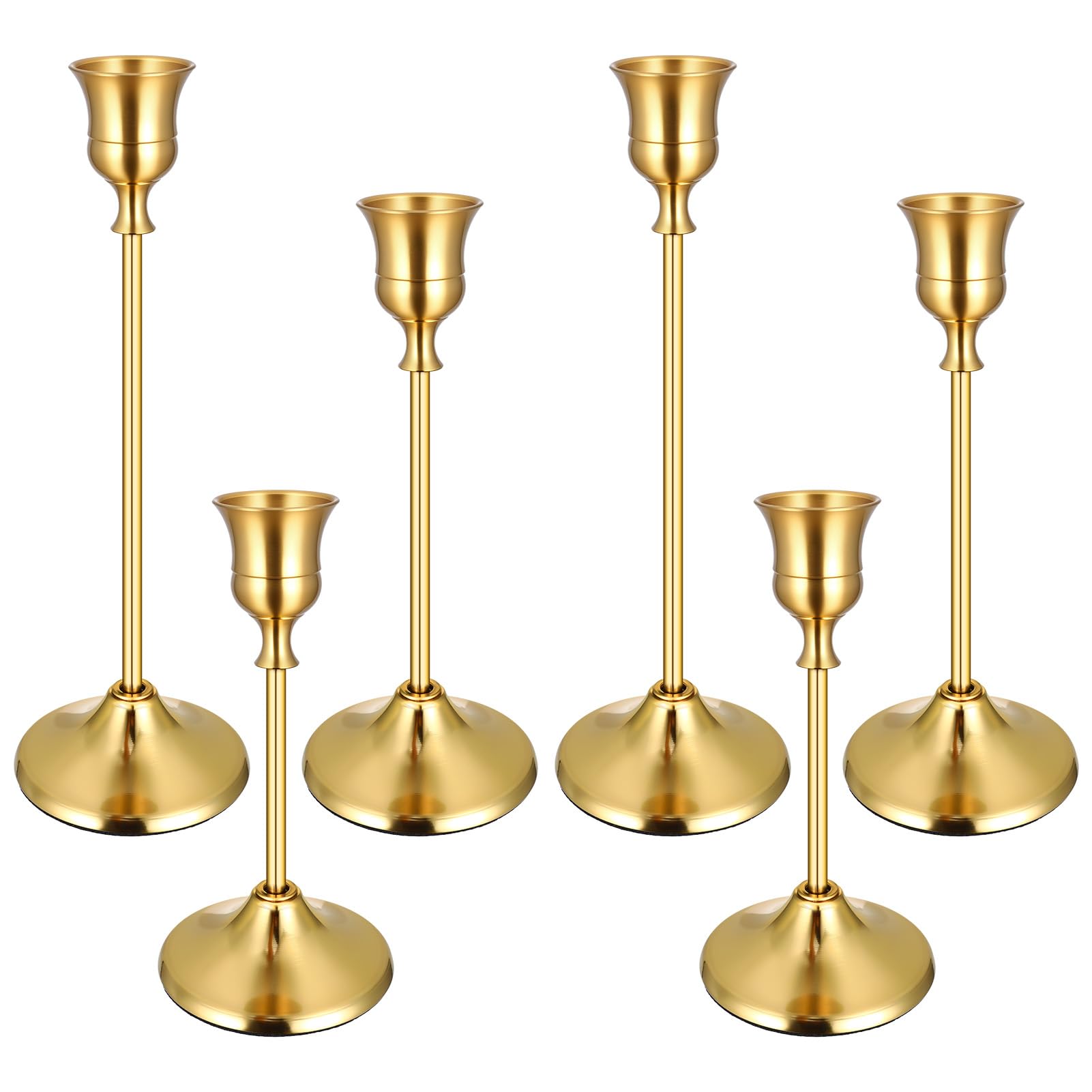 Gold Candle Holders Set of 6, Vintage Brass Stands for Table Centerpieces