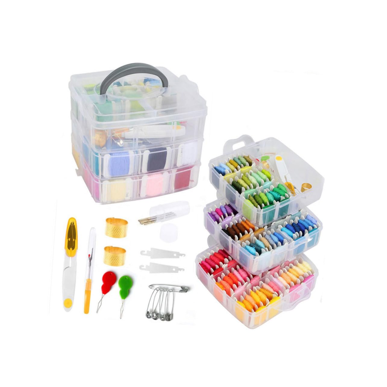 OSALADI Kit Ricamo con Fili Colorati e Accessori di Strumenti Completo con Scatola Portafilati e Custodia per Punto Croce Fai da Te e Cucito