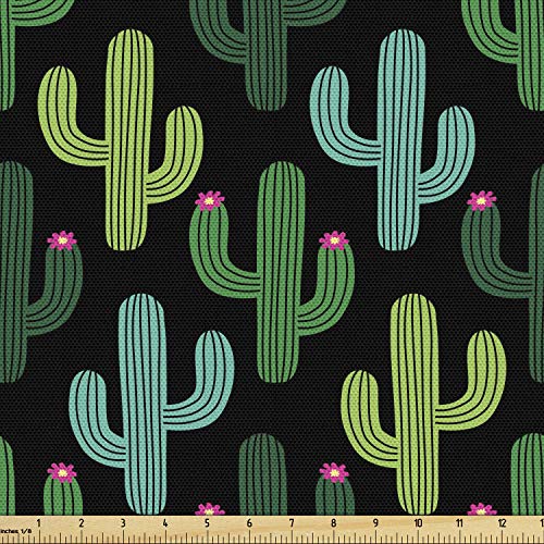 Image of Ambesonne Cactus Fabric by The Yard, Rhythmic Cacti Plants Elements of Warm Climate in Vivid Tones Print, Decorative Fabric for Upholstery and Home Accents, 2 Yards, Grey Charcoal