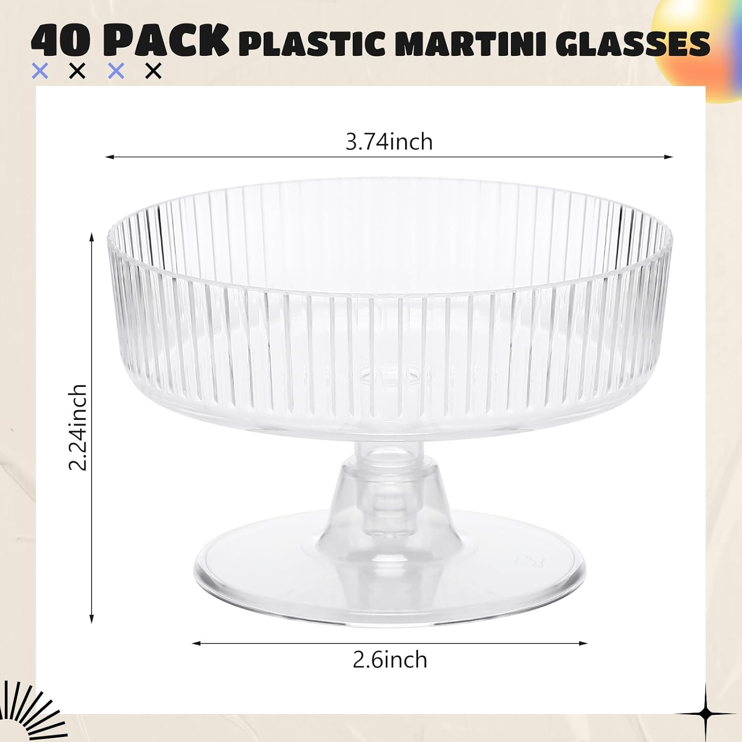 20 Pack Plastic Martini Glasses 6 oz Disposable Vintage Ribbed Coupe Glasses Detachable Champagne Tower Cocktail Unbreakable Dessert Glassware for Wedding Birthday Party Anniversary