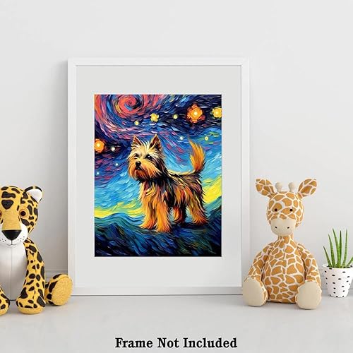Miniatura 4 de Bestbuddy Pet 8X10 noche estrellada sin marco Yorkshire Terrier perro mascota familia amigo animal paz pintura al óleo arte impresión póster