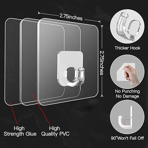 Miniatura 4 de Ganchos adhesivos grandes, ganchos de utilidad resistentes de 33 libras para colgar, paquete de 20 unidades, sin daños, para colgar adhesivos, sin