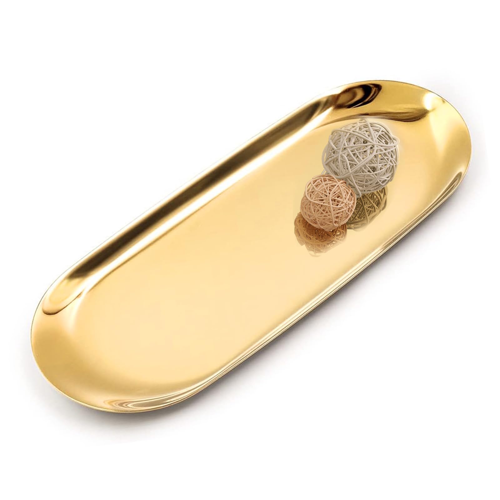 Plateau Doré Rond 20 Cm En Acier Inox - Déco Et Rangement Pour Bijoux, Maquillage... - 2