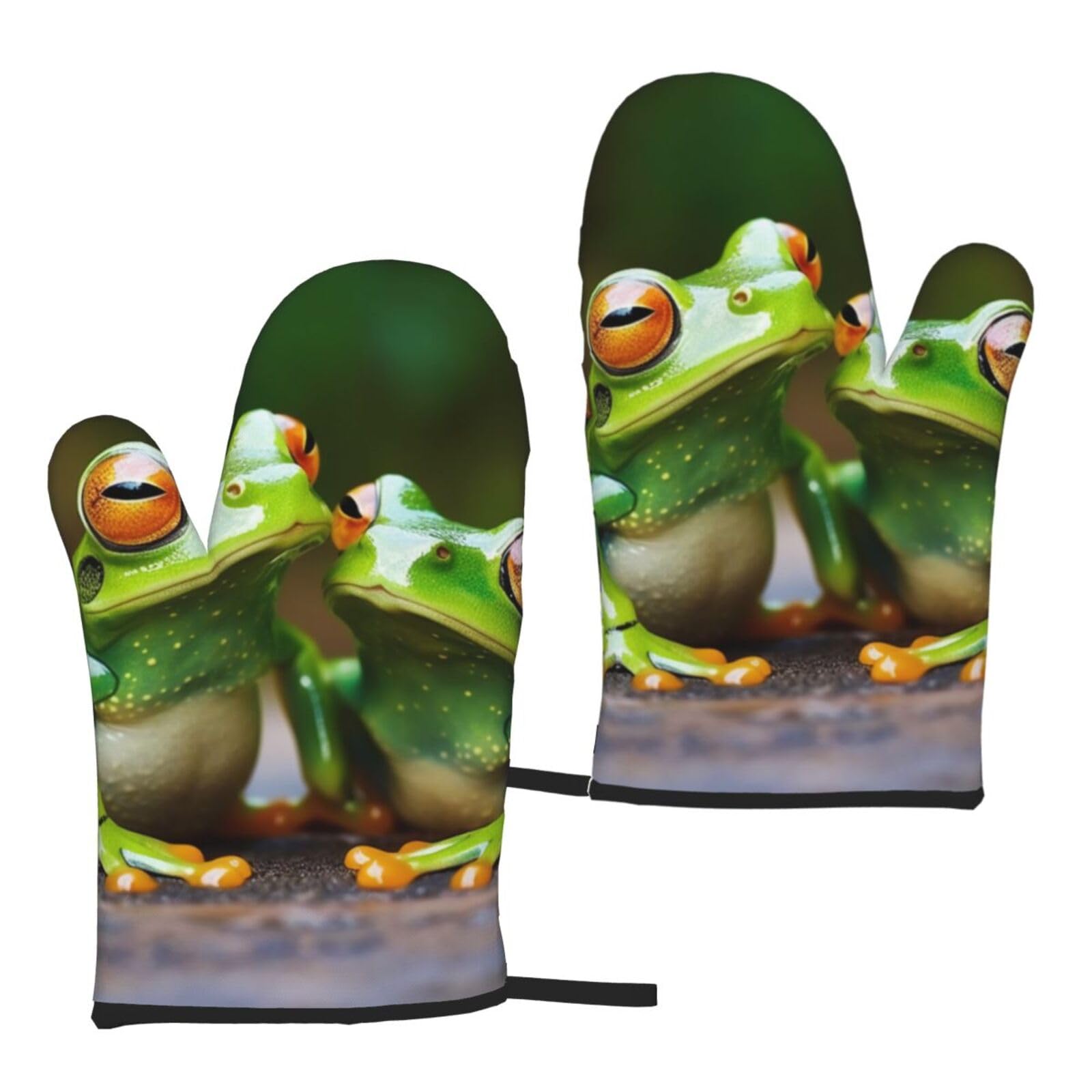 Funny Green Frogs Printed Oven Mitts Sets 2 PCS Heat Resistant and Non-Slip Glove Potholder for Kitchen Cooking Baking Grilling