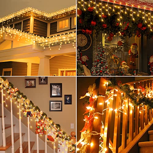 200 Christmas Icicle Lights, Warm White Clear Bulbs with 23FT Long White Wire, Professional Grade String Lights for Indoor & Outdoor,Xmas,Party, Patio, Courtyard, Window, Fence, Trees Decor - Image 6