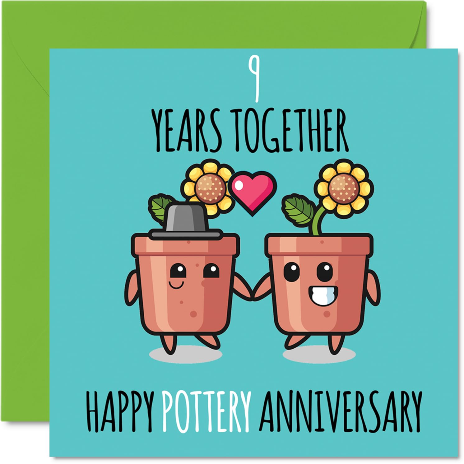 Cute Pottery Anniversary Card for Boyfriend Girlfriend - 9 Years Together - Happy 9th Wedding Anniversary Cards for Women Men, 145mm Greeting Cards Anniversaries