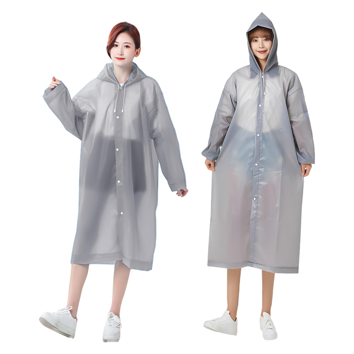 JTMKYO 2 pieces gray raincoat thickened open, reusable raincoat, emergency raincoat, long raincoat, waterproof EVA cloth, poncho with hood, suitable for camping, cycling, and traveling.