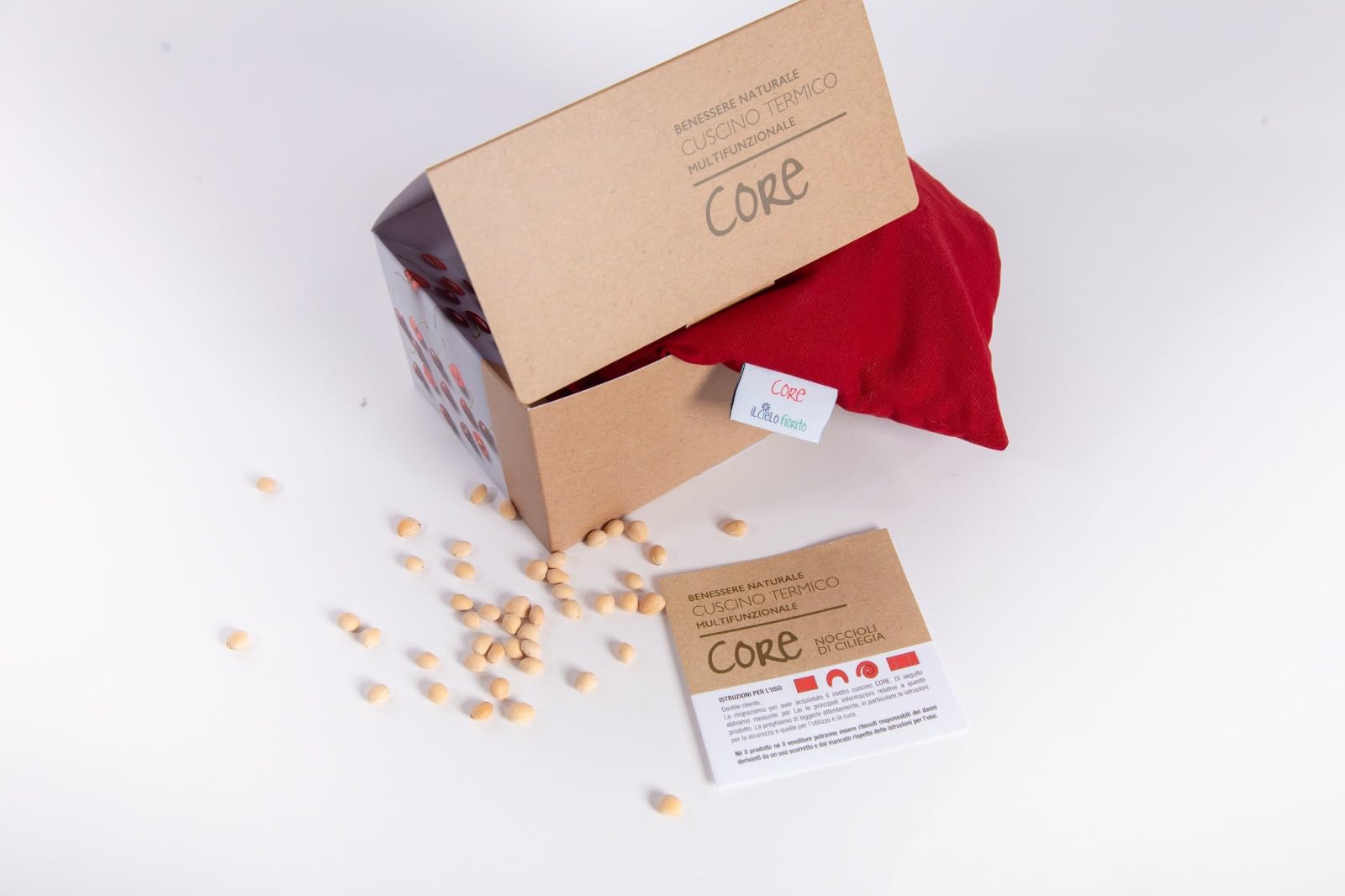 IL CIELO FIORITO Cuscino Termico con Noccioli di Ciliegia, Riscaldabile in Microonde, Cotone 100%, 30x22 cm, 650g, Linea Classica CORE (Rosso)