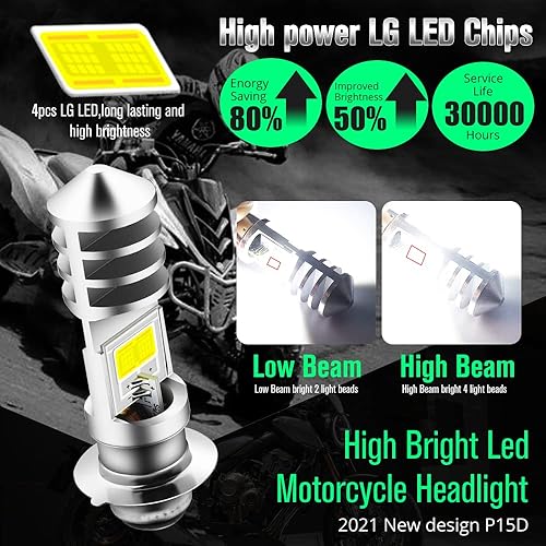 Miniatura 2 de Bombilla LED ACDC 9-48V P15D, 1800LM Super Brillante H6M ATV Bombillas LED para faros delanteros, 4 chips COB HiLo Beam Replemento para motocicleta,