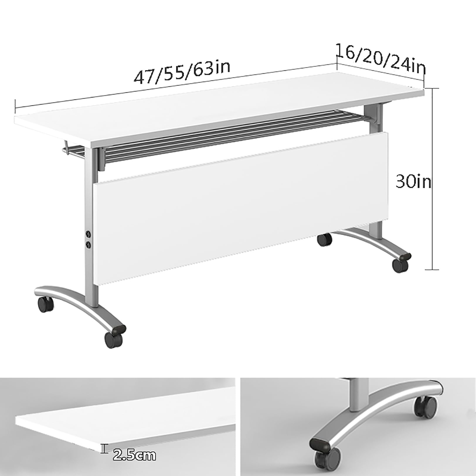 Składany mobilny stół treningowy z klapką, 140 x 60 x 70 cm, stół konferencyjny z kółkami blokującymi, idealny do biura, sal szkoleniowych, sal lekcyjnych i spotkań