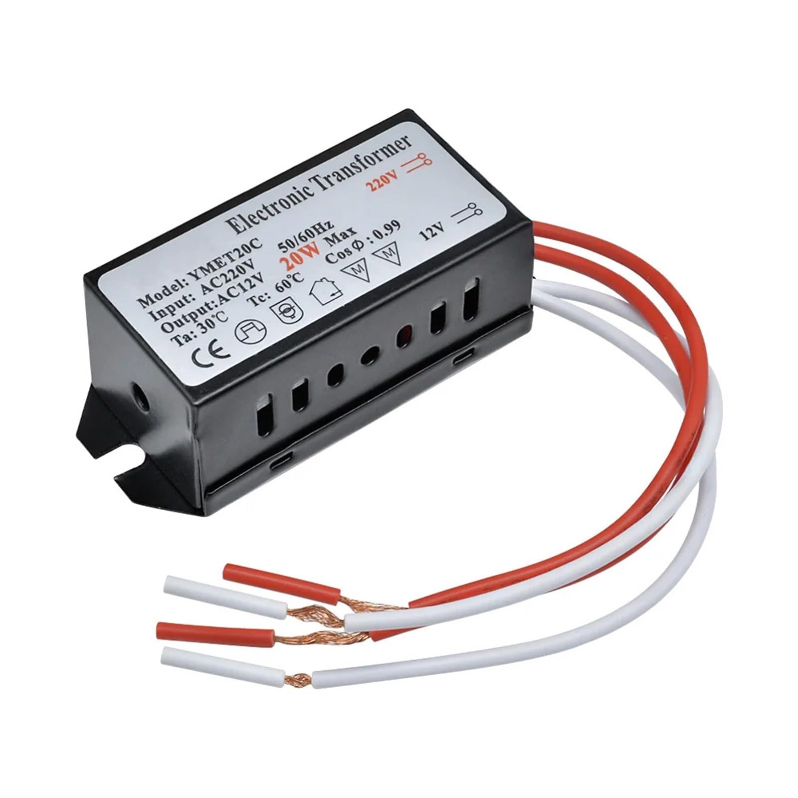 1 szt. AC 220 V do AC 12 V 20-60 W adapter elektroniczny przetwornica napięcia światło halogenowe sterownik LED Smart Power Supply do lamp (20 W, 220 V do 12 V)