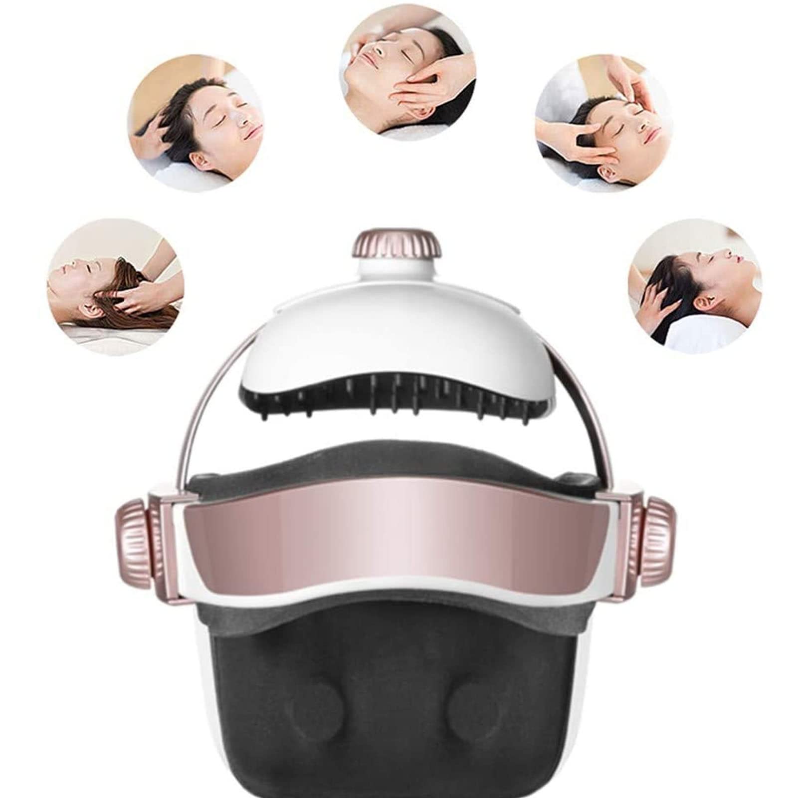 Massaggiatore Elettrico Per La Testa, Casco Massaggio Al Collo Con Calore,Impastamento,Compressione Dell'Aria, Massaggiatore Punti Di Agopuntura -Musica/Telecomando,Per Sollievo Dallo Stress,Pink