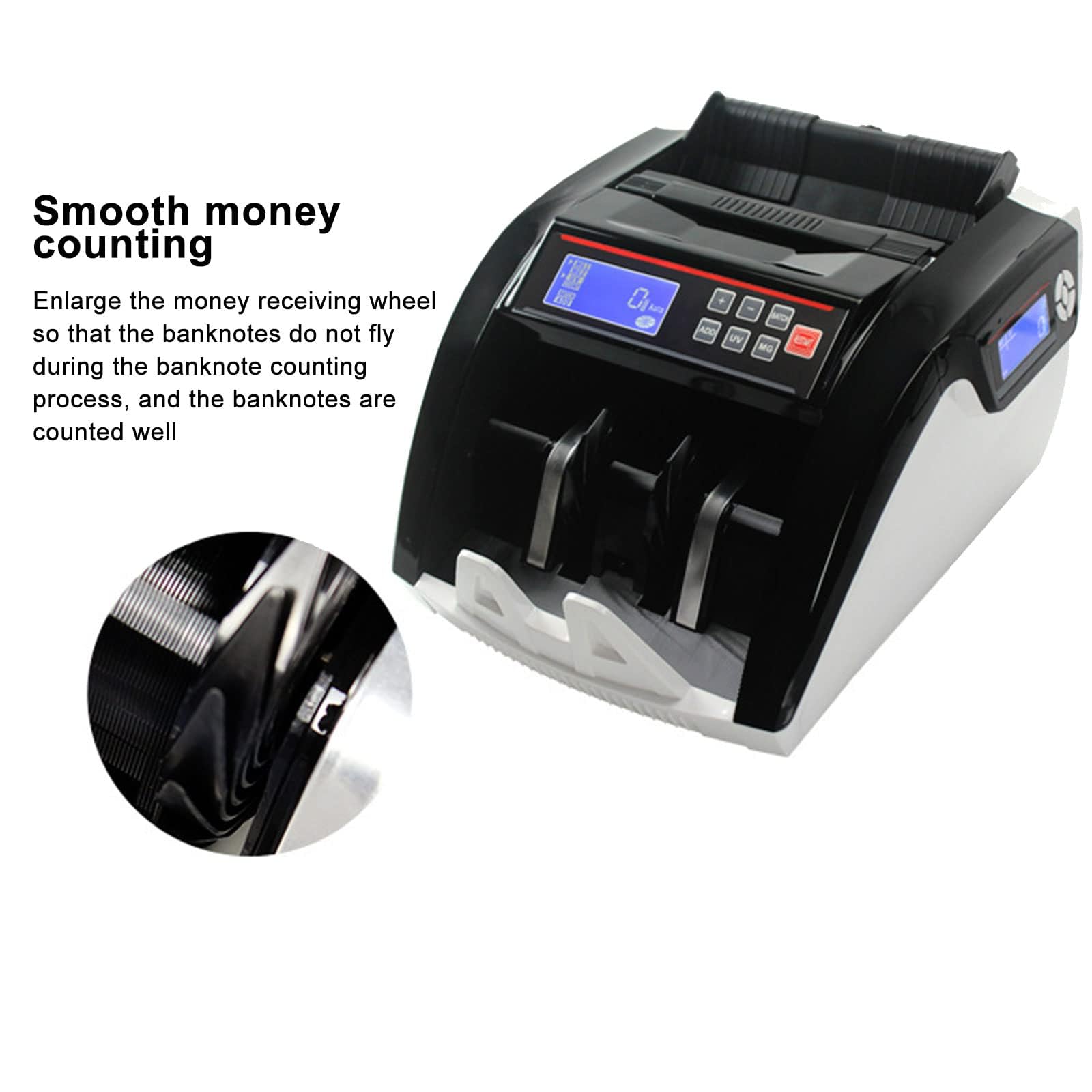 Contador de billetes con detección UV MG IR, máquina de contador de dinero de 1000 notas/mínimo, contador de efectivo multidivisa con pantalla LED, modo por lotes y comprobación de falsificaciones