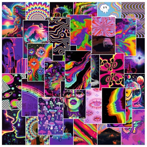 Image of SAW Psychedelic Posters - Pack of 54 | 4 x 6 Inches | Retro Wall Art for Living Room, Bedroom, Home and Office