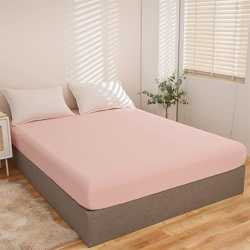 Miniatura 2 de Holawakaka Protector de colchón, sábana bajera de color sólido, bolsillo profundo de 14 pulgadas (rubor, Queen)