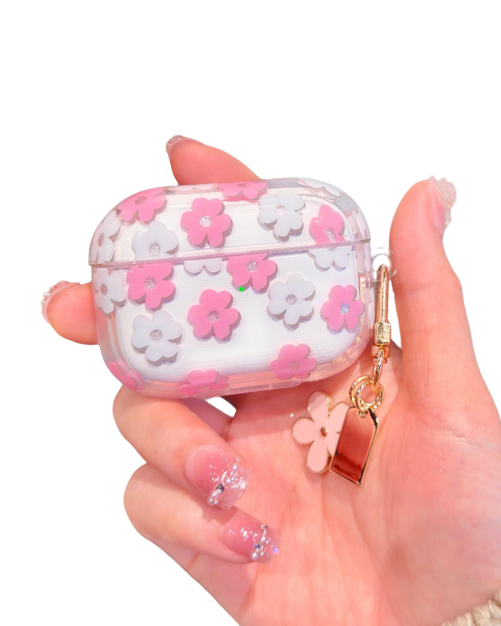 Srddty Compatible with AirPods Pro 2 Case Cute Clear Flower, Shockproof Soft TPU Protective Cover for Girls Women with Floral Keychain Designed for AirPod Pro 1st / 2nd Generation, Pink