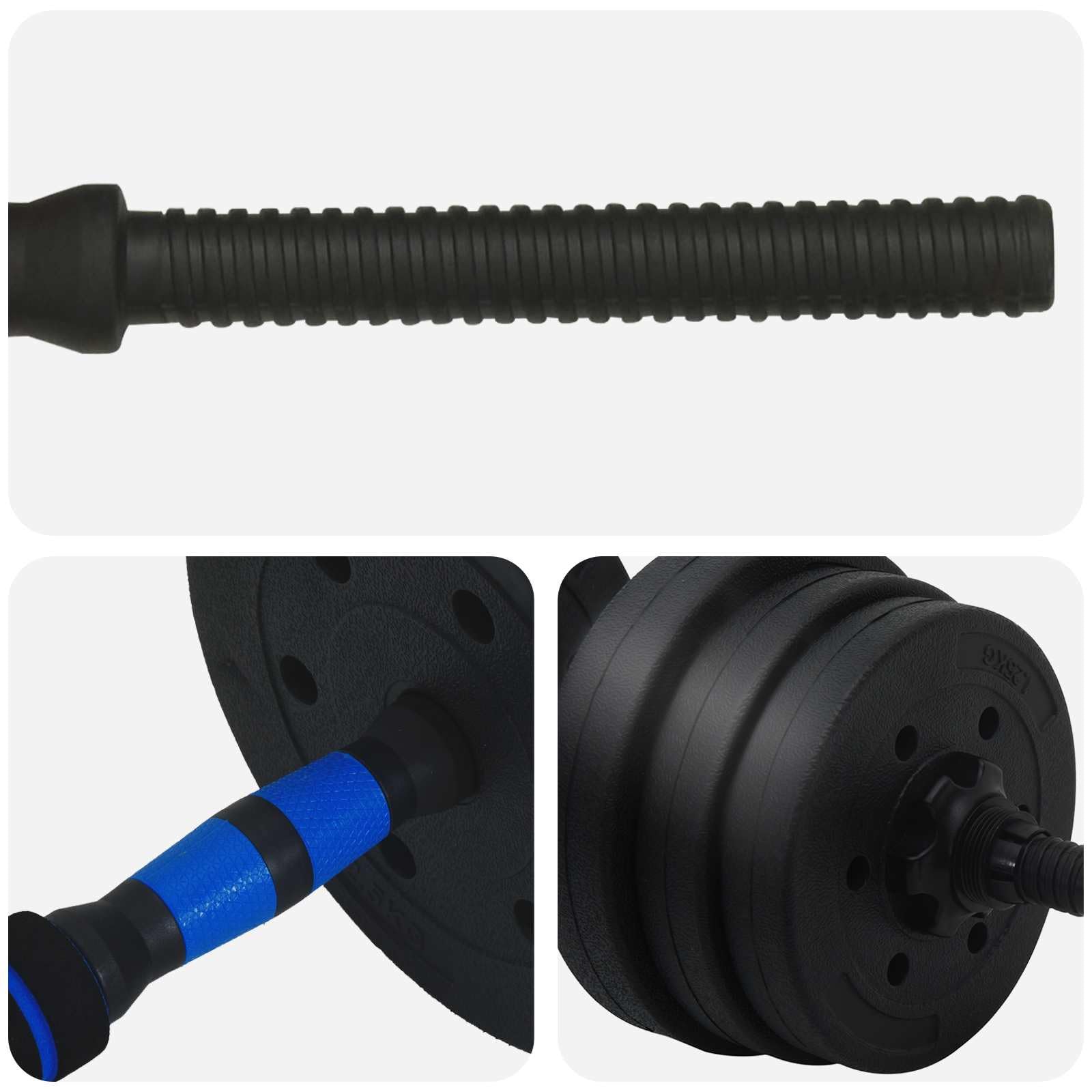 vidaXL Set Manubri e Bilanciere 2-in-1 20 kg Nero e Blu, Attrezzatura da casa, manubri Regolabili, Pesi per Allenamento, Fitness Indoor, Strumenti e Attrezzi salvaspazio
