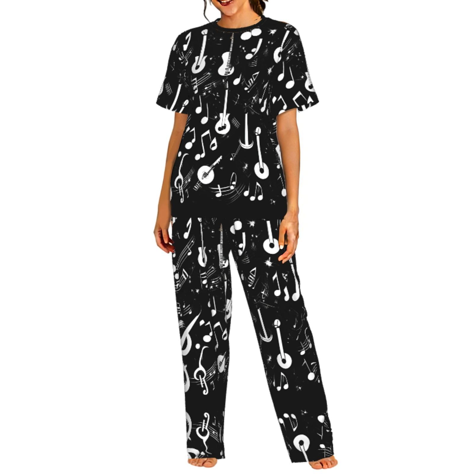 Pyjama doux femme à motif musical de nuit confortable - 8