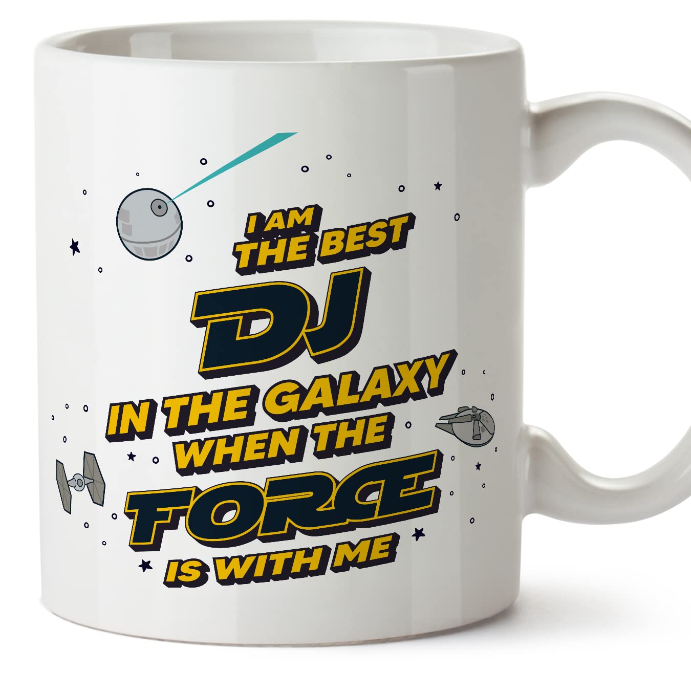 MUGFFINS DJ Mug - in English - Best in The Galaxy The Force is with Me - Funny Gift for Colleagues - Ceramic 11oz Mug