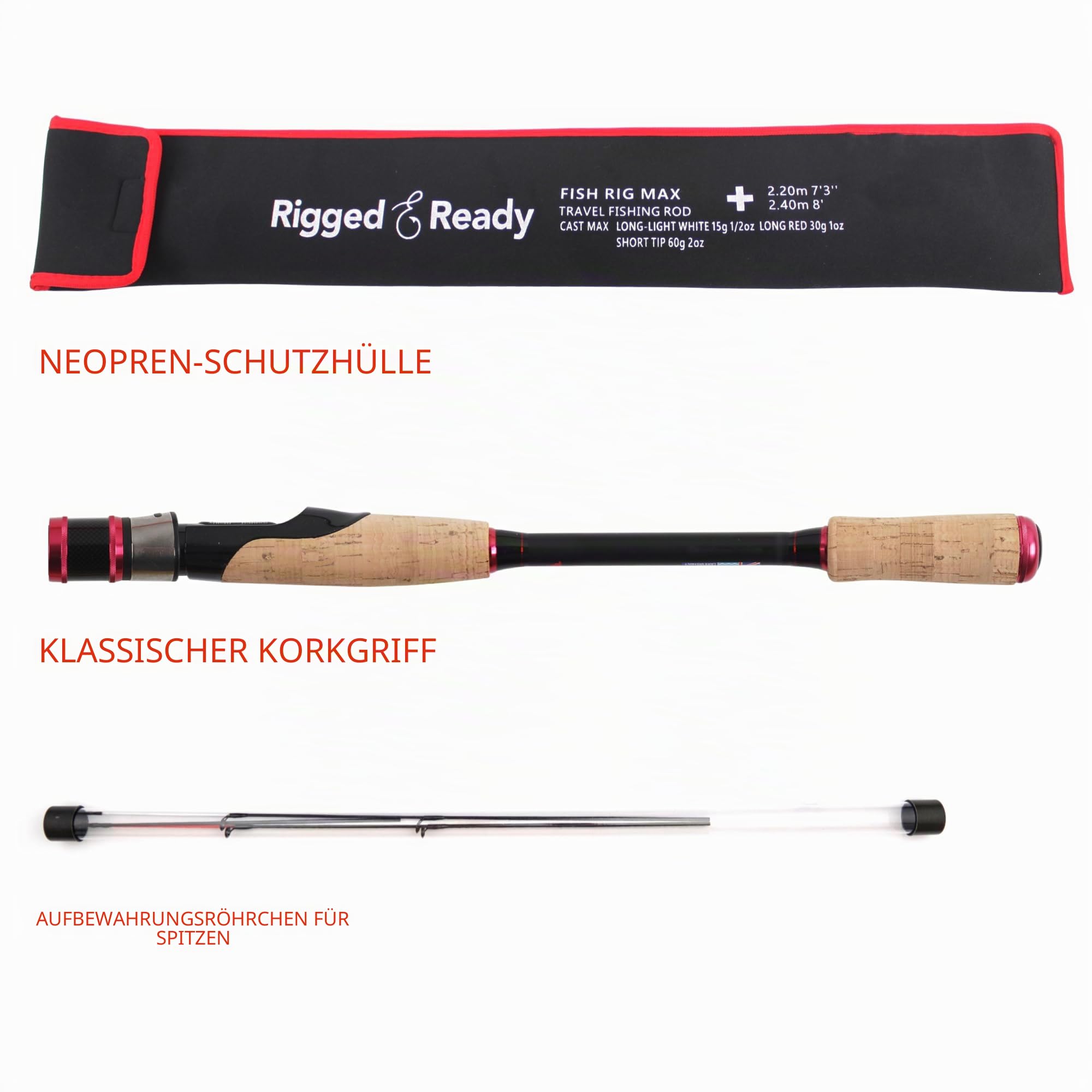 Rigged and Ready Fish Rig Super-Light Compact Travel Rods. 1 Spinning Multi-Section,2 Telescopic Rods,1 Combination, 3 Tips + Case. Bass, Trout, Carp, Fresh & Saltwater Fishing