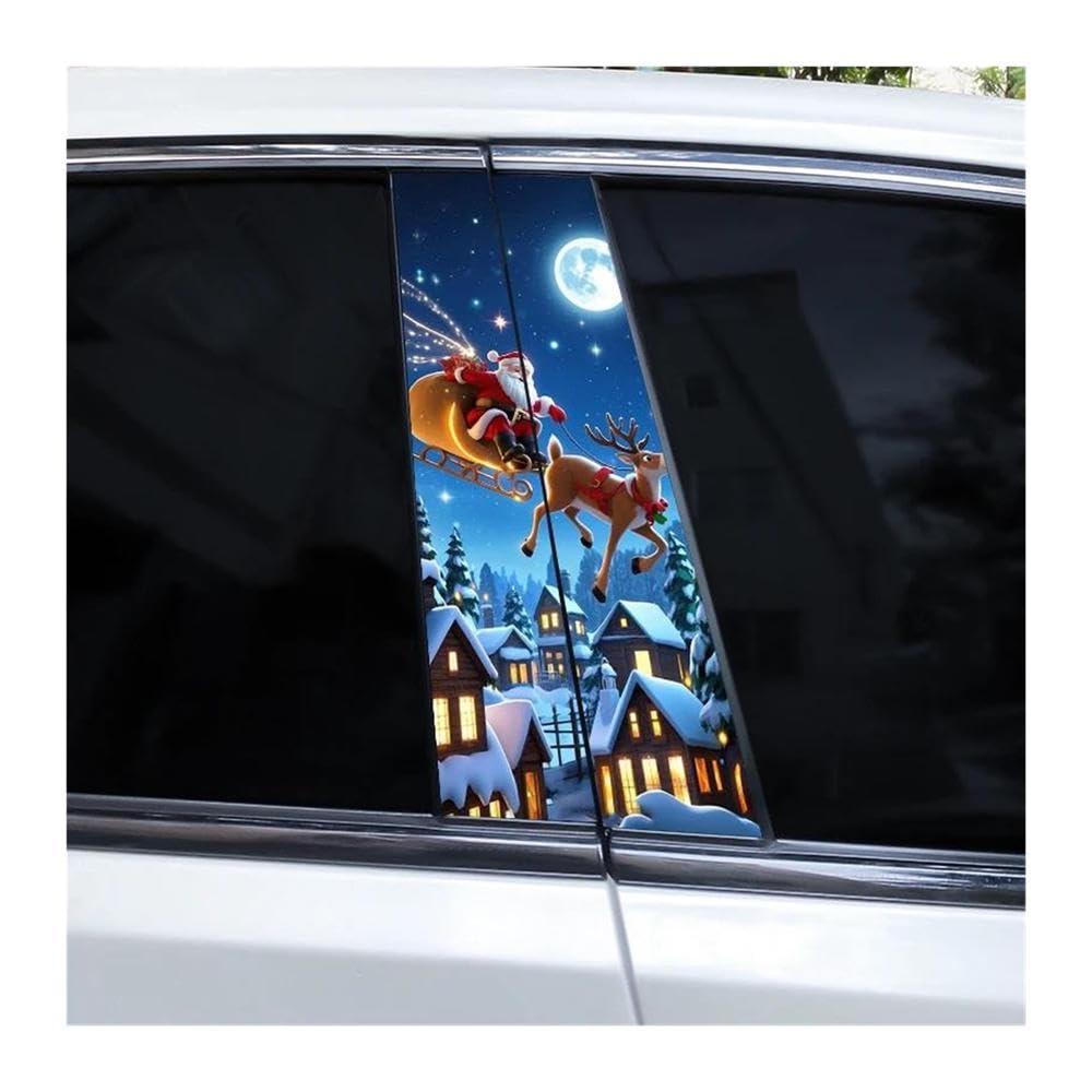 Decorative Items 2pcs Car B-Pillar Waterproof Sticker Santa Claus Elk Sticker DIY Car Window Pillar Sticker(J)