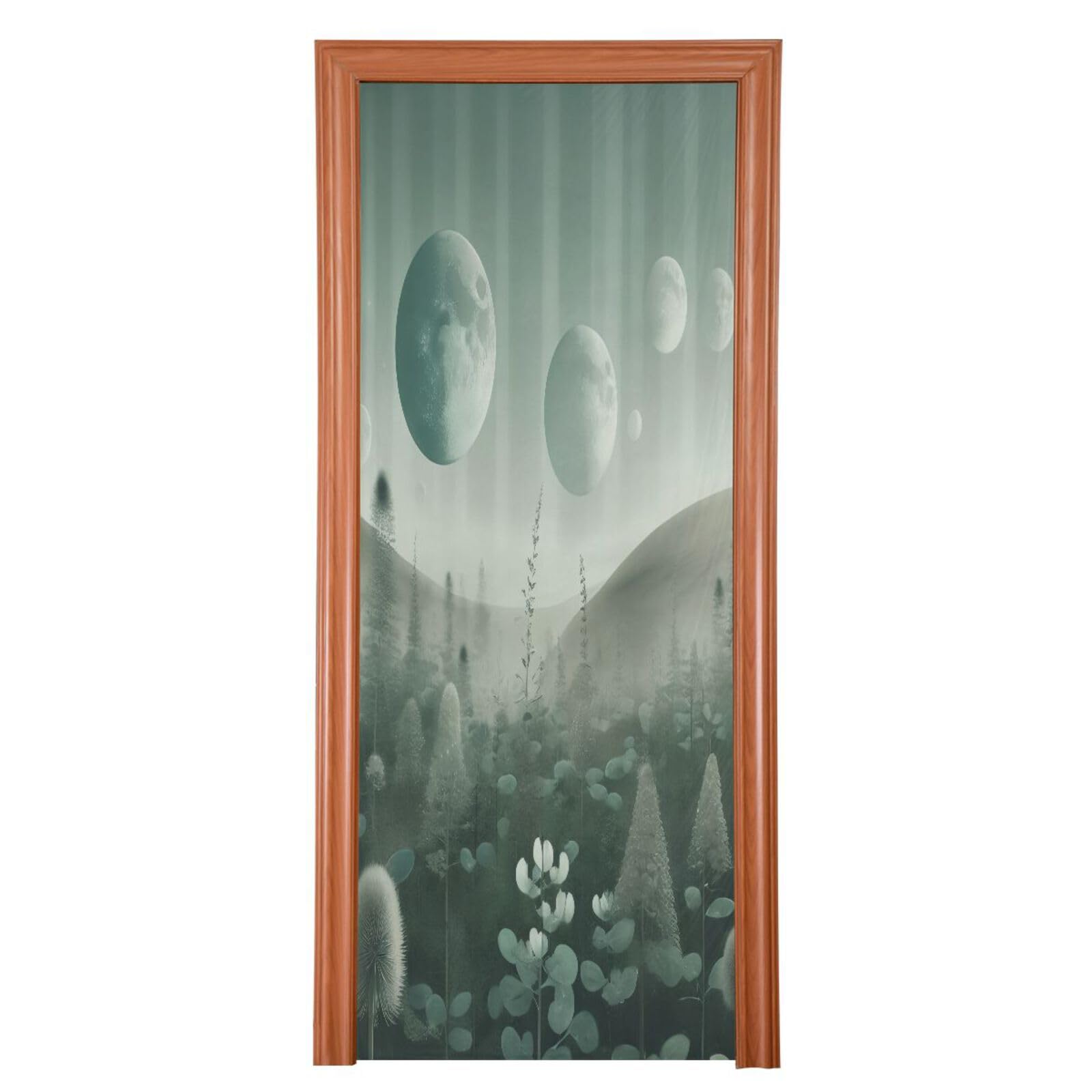 FLildon Landscape Wildfloral Meadow Moon Door Cover Decoration, Party Accessory Porch Decor for Festive Ornament Room Door Covers 32 x 79 Inch